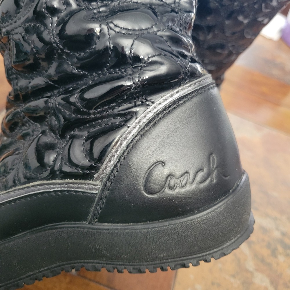 Coach Prisilla Black Quilted Patent Leather Snow Boots Womens 5 Luxury Gorpcore - Picture 2 of 16
